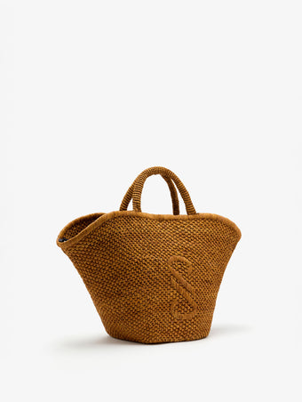 Side image of Large Chelsea Tote in Natural Raffia in Honey