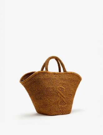 Side image of Large Chelsea Tote in Natural Raffia in Honey