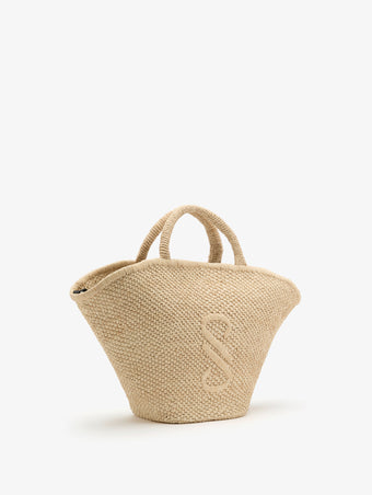 Side image of Large Chelsea Tote in Natural Raffia in Natural