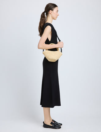 Image of model wearing Small Chelsea Tote in Natural Raffia in Natural