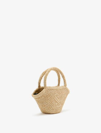 Side image of Small Chelsea Tote in Natural Raffia in Natural