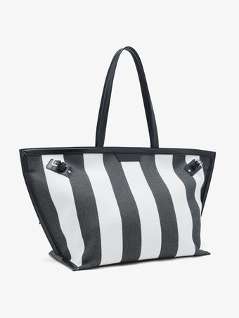 Proenza Schouler side image of Days Carryall in Striped Canvas in black/white