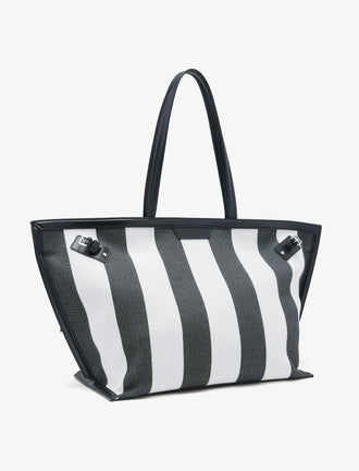 Proenza Schouler side image of Days Carryall in Striped Canvas in black/white