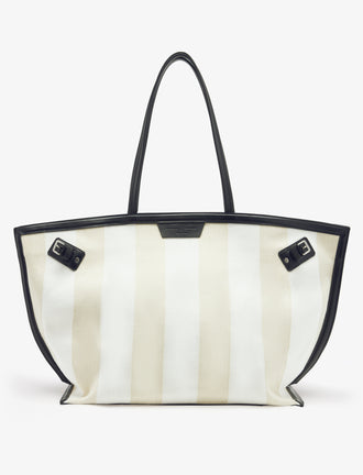 Proenza Schouler front image of Days Carryall in Striped Canvas in resin/white