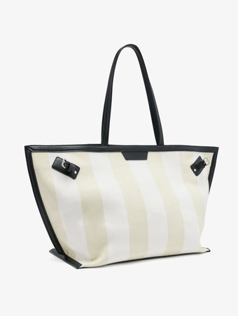 Proenza Schouler side image of Days Carryall in Striped Canvas in resin/white
