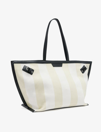 Proenza Schouler side image of Days Carryall in Striped Canvas in resin/white