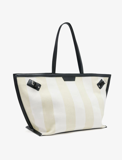 Proenza Schouler side image of Days Carryall in Striped Canvas in resin/white