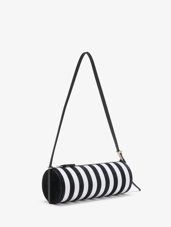 Proenza Schouler side image of Silo Bag in Pieced Stripes in black/white
