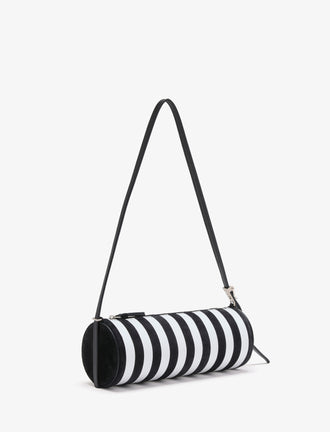 Proenza Schouler side image of Silo Bag in Pieced Stripes in black/white