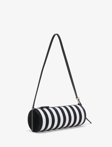 Proenza Schouler side image of Silo Bag in Pieced Stripes in black/white
