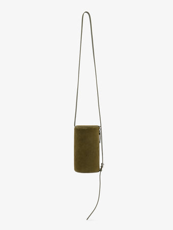 Proenza Schouler Front image of Crossbody Silo Bag in Kid Suede in Olive