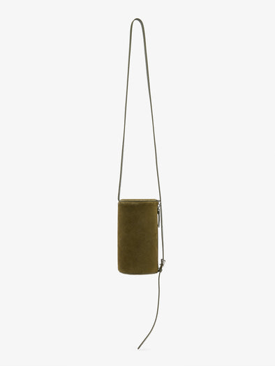 Proenza Schouler Front image of Crossbody Silo Bag in Kid Suede in Olive