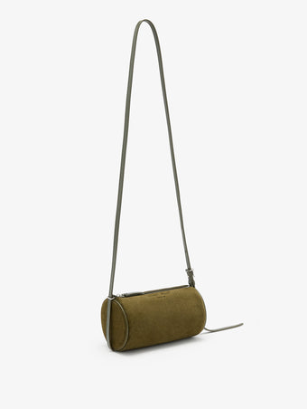 Proenza Schouler Side image of Crossbody Silo Bag in Kid Suede in Olive