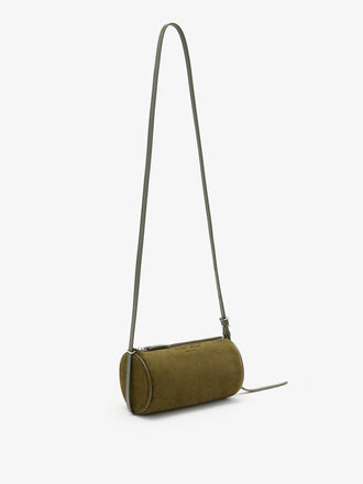 Proenza Schouler Side image of Crossbody Silo Bag in Kid Suede in Olive