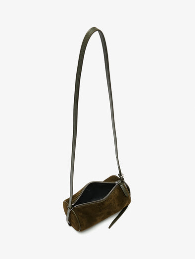 Proenza Schouler Aerial image of Crossbody Silo Bag in Kid Suede in Olive