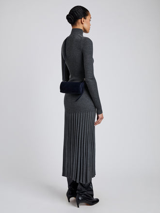 Image of model wearing Crossbody Silo Bag in Deep Navy