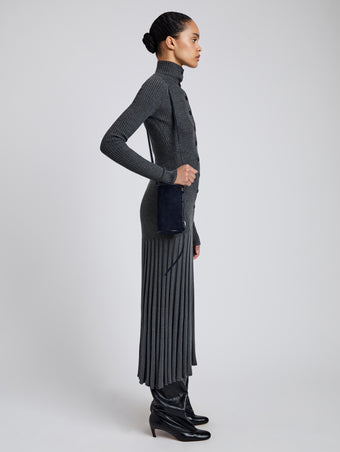 Image of model wearing Crossbody Silo Bag in Deep Navy