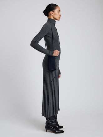 Image of model wearing Crossbody Silo Bag in Deep Navy