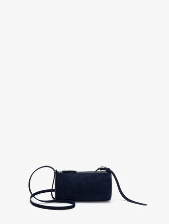 Front image of Crossbody Silo Bag in Deep Navy with strap folded down