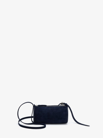 Front image of Crossbody Silo Bag in Deep Navy with strap folded down