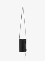Front image of Crossbody Silo Bag in Black carried vertically