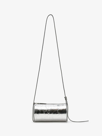 Front image of Crossbody Silo Bag in Silver