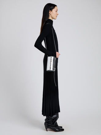 Image of model wearing Crossbody Silo Bag in Silver