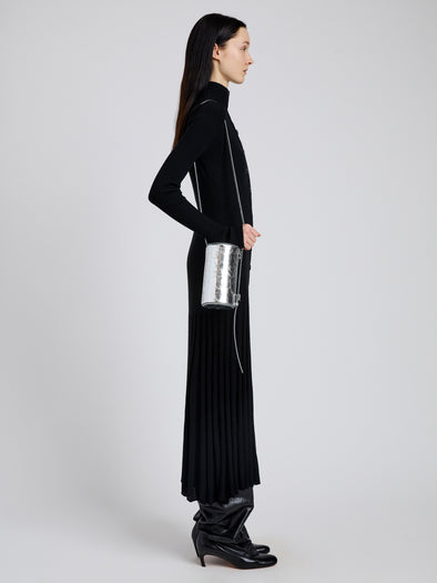 Image of model wearing Crossbody Silo Bag in Silver