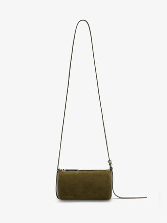 Proenza Schouler Front image of Crossbody Silo Bag in Kid Suede in Olive