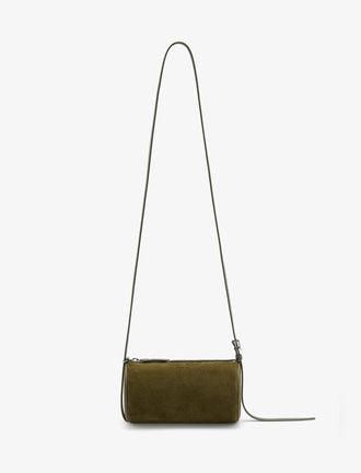 Proenza Schouler Front image of Crossbody Silo Bag in Kid Suede in Olive