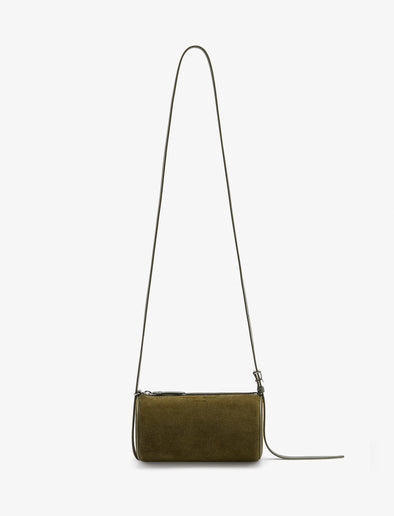 Proenza Schouler Front image of Crossbody Silo Bag in Kid Suede in Olive