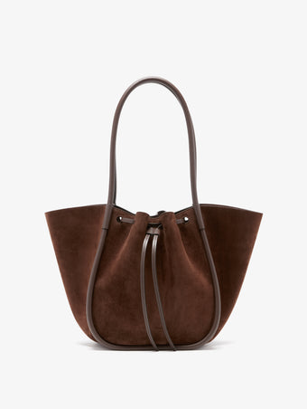 Proenza Schouler Front image of Large Ruched Tote in Soft Suede in Chocolate