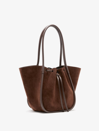 Proenza Schouler Side image of Large Ruched Tote in Soft Suede in Chocolate