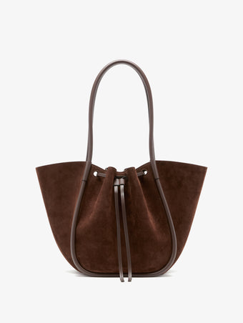 Proenza Schouler Back image of Large Ruched Tote in Soft Suede in Chocolate