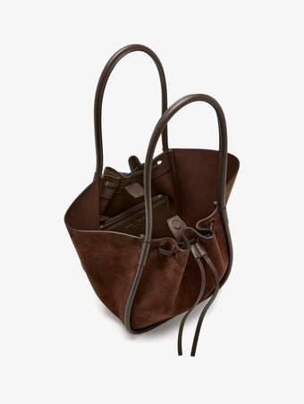 Proenza Schouler Aerial image of Large Ruched Tote in Soft Suede in Chocolate