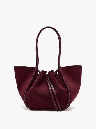 Proenza Schouler Front Still Life image of Large Ruched Tote in Soft Suede in Oxblood