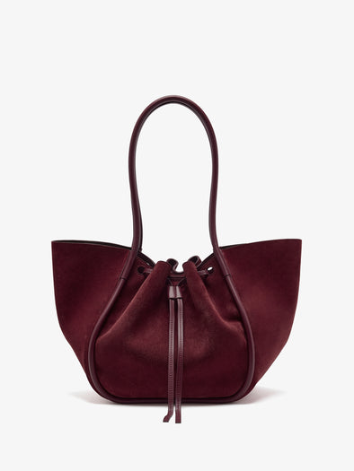 Proenza Schouler Back Still Life image of Large Ruched Tote in Soft Suede in Oxblood