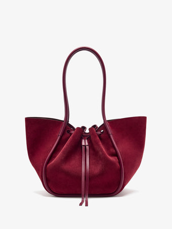 Back image of Large Ruched Tote in Soft Suede in Merlot