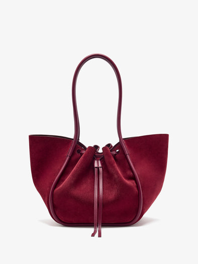Back image of Large Ruched Tote in Soft Suede in Merlot