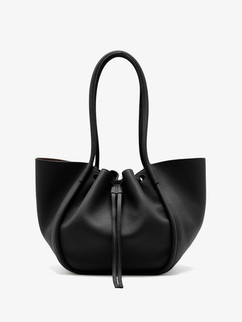 Back image of Large Ruched Tote in Soft Pebbled Calf in Black