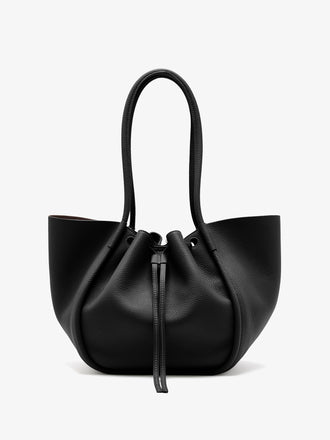 Back image of Large Ruched Tote in Soft Pebbled Calf in Black