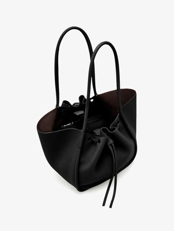 Aerial image of Large Ruched Tote in Soft Pebbled Calf in Black