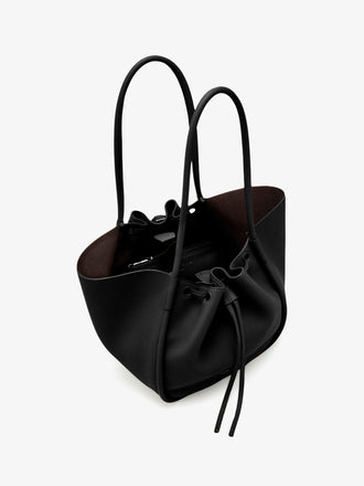 Aerial image of Large Ruched Tote in Soft Pebbled Calf in Black