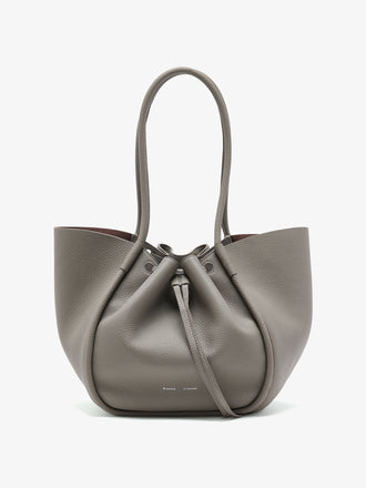 Front image of Large Ruched Tote in Soft Pebbled Calf in Slate
