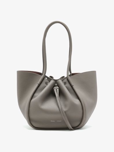 Front image of Large Ruched Tote in Soft Pebbled Calf in Slate