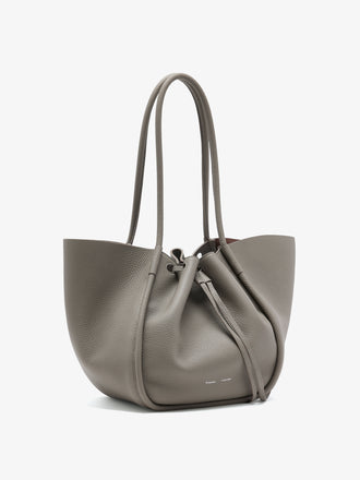 Side image of Large Ruched Tote in Soft Pebbled Calf in Slate