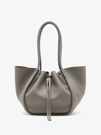 Back image of Large Ruched Tote in Soft Pebbled Calf in Slate