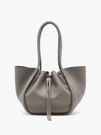 Back image of Large Ruched Tote in Soft Pebbled Calf in Slate