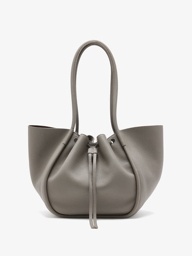 Back image of Large Ruched Tote in Soft Pebbled Calf in Slate