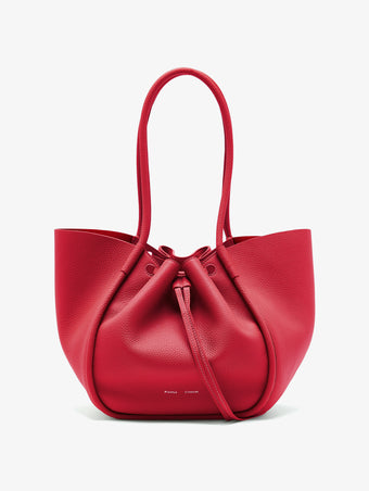 Proenza Schouler Front image of Large Ruched Tote in Soft Pebbled Calf in tomato